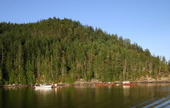 Boats moored off the coastline