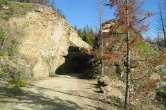 Rock hillside cut for train tracks