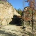 Rock hillside cut for train tracks
