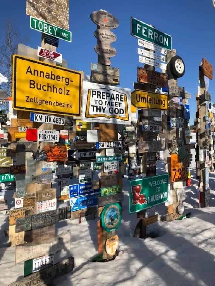 Sign Post Forest in Watson Lake is a very popular attraction in teh Yukon Canada