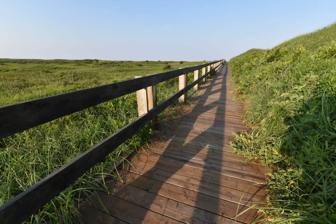 Wooden boardwalks on the Celtic Shores Trail provide beach access in many communities in Cape Breton, NS