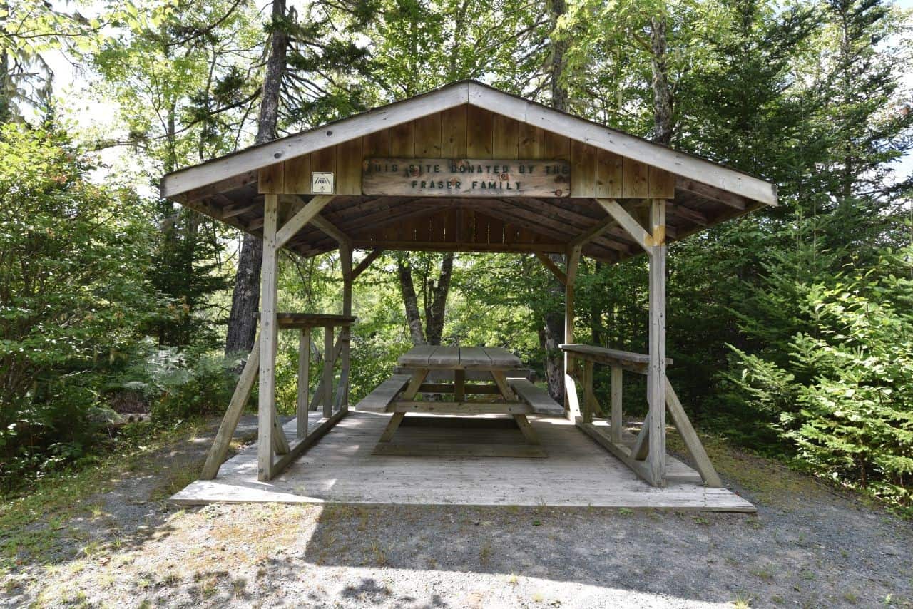 Covered picnic shelters for hikers and cyclists can be found along the Musquodoboit Trail, NS