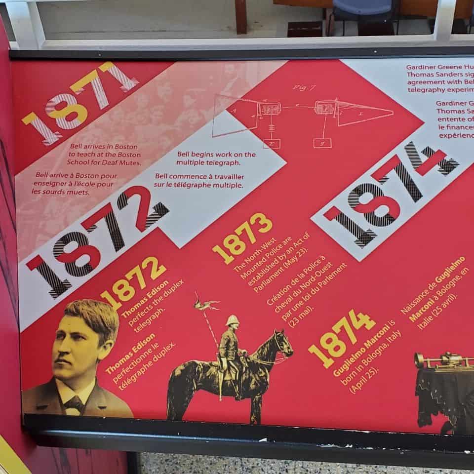 Signage shows the important dates in the life of Alexander Graham Bell. Visitors interested in Canadian history will appreciate the informative displays.