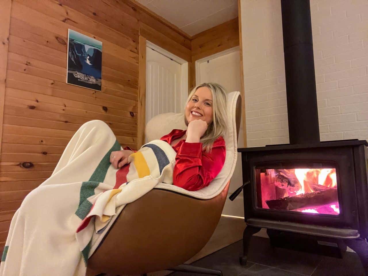 Blanket fire wood stove heat cabin cozy cottage nl Newfoundland retreat Canada