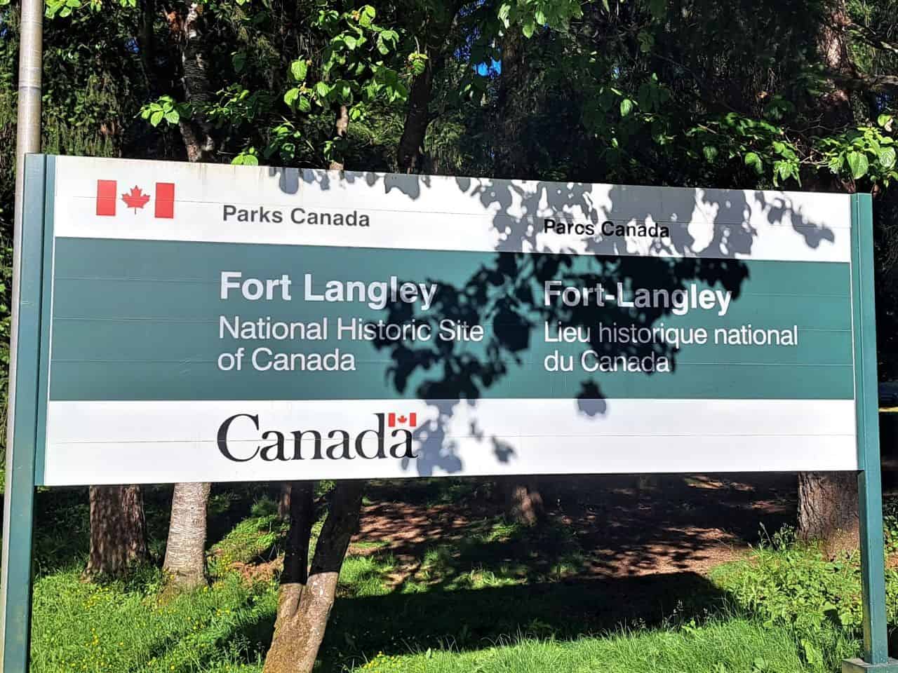 Sign marking the entrance to Fort Langley National Historic Site