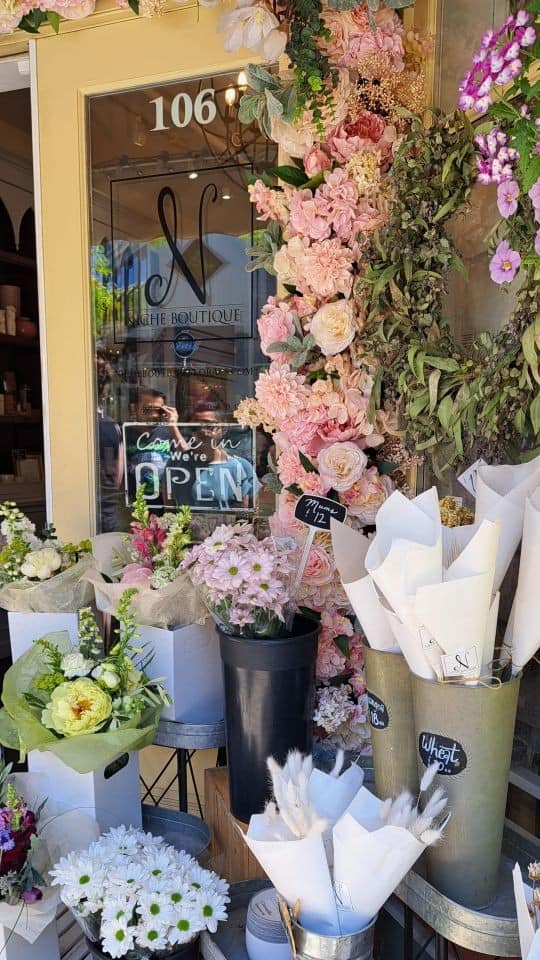 A display of fresh flowers outside of Niche Boutique in Fort Langley