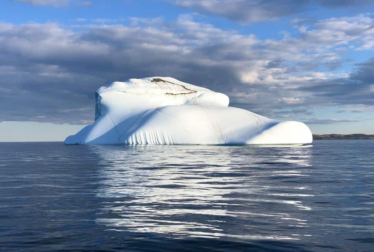 The North Atlantic currents carry massive icebergs through Iceberg Alley on the coast of Newfoundland and Labrador.