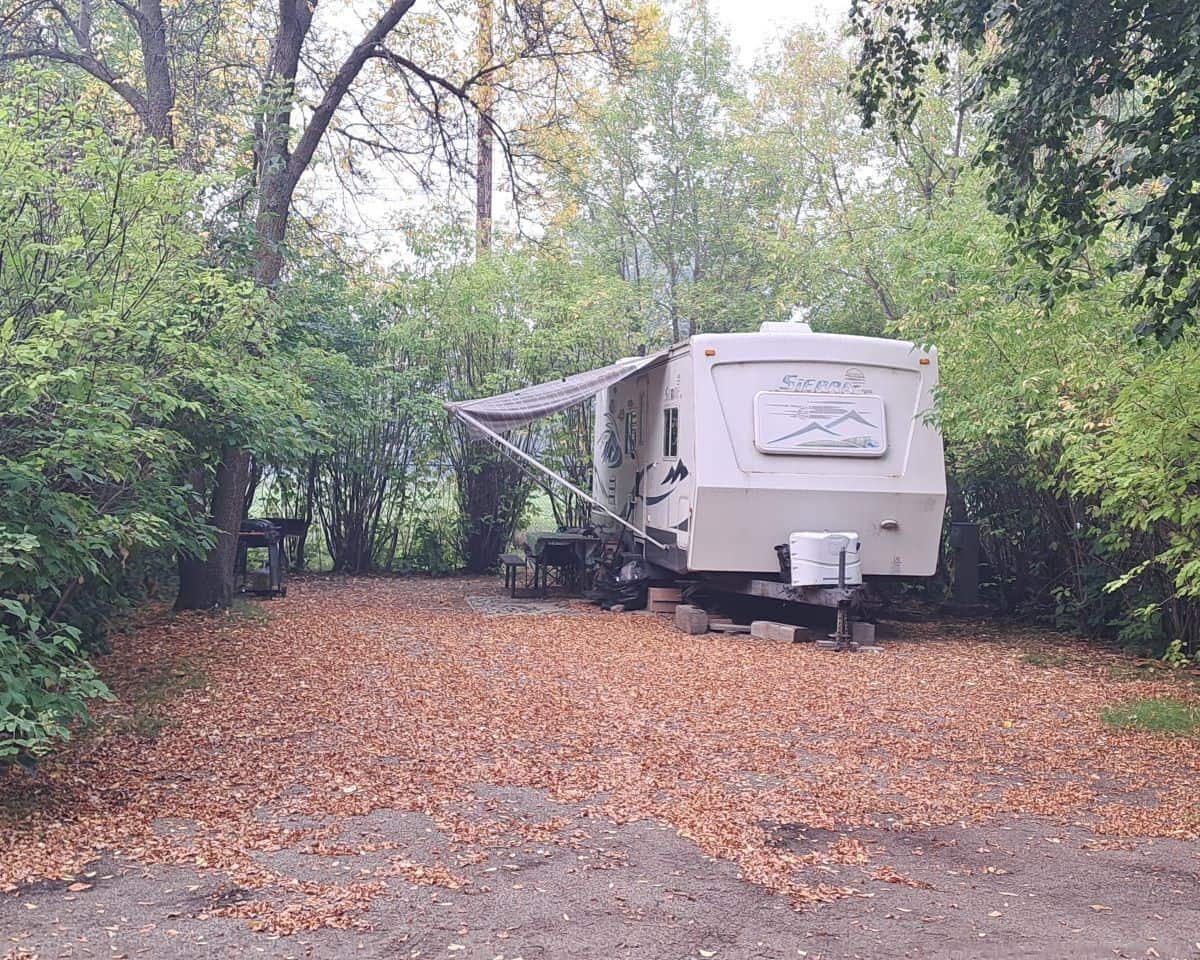 RV camping spots are  large and well treed at the Gordon Howe Campground