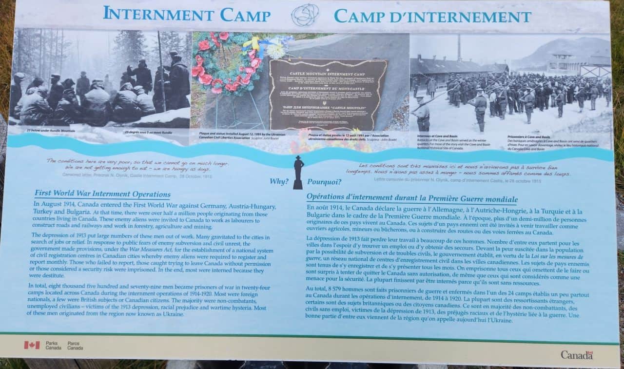 Castle Mountain Internment camp sign in Banff National Park Alberta Canada