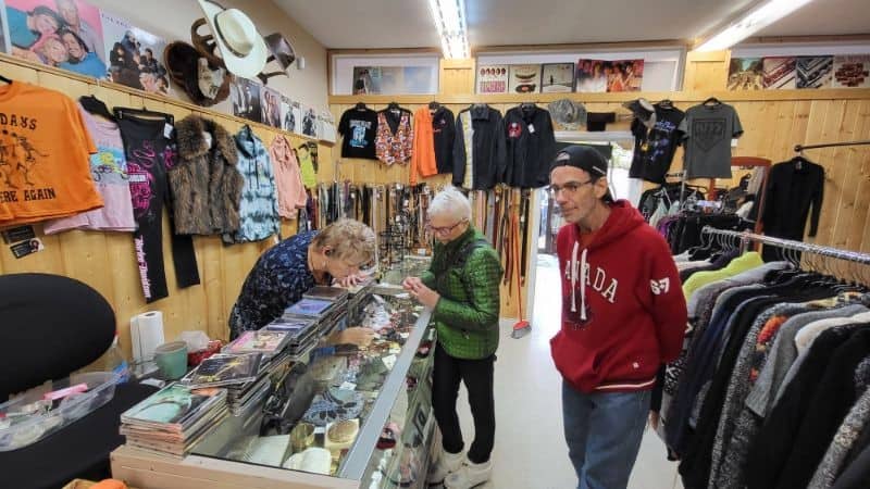 Shopping for goodies at Resale Therapy thrift store in the Nicola Valley in Merritt BC Canada.