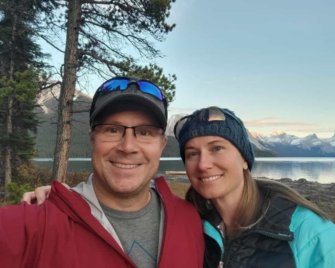 Adventure seekers happy for a beautiful start to a multi-day  canoeing trip on Maligne Lake