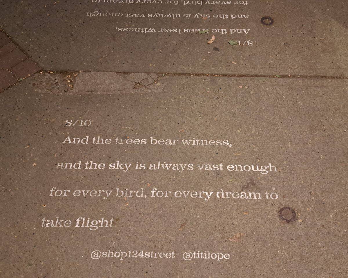 The 124 Street Business Association commissioned Edmonton's 9th Poet Laureate to create some sidewalk poetry.