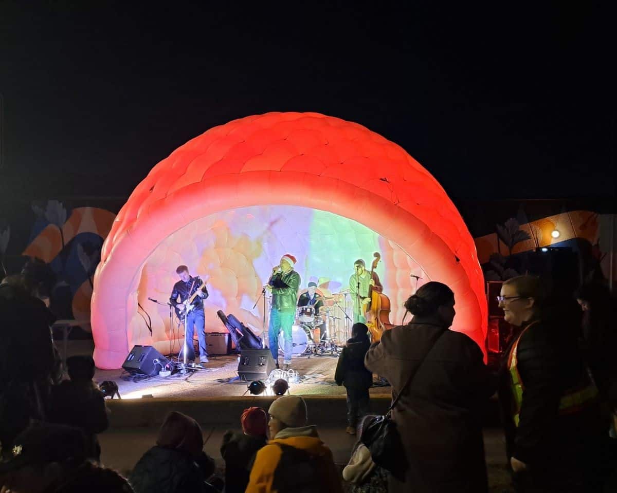 Local bands perform on the igloo shaped main stage during the All is Bright Festival on 124 Street in Edmonton