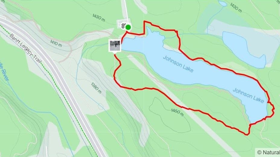 A map showing some of the trails around Johnson Lake in Banff Alberta.
