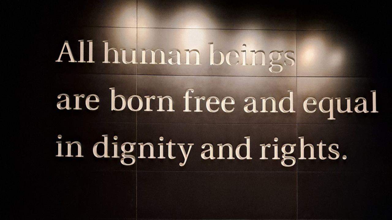 Article 1 of the Declaration of Human Rights at the  Canadian Museum of Human Rights in Winnipeg, Manitoba