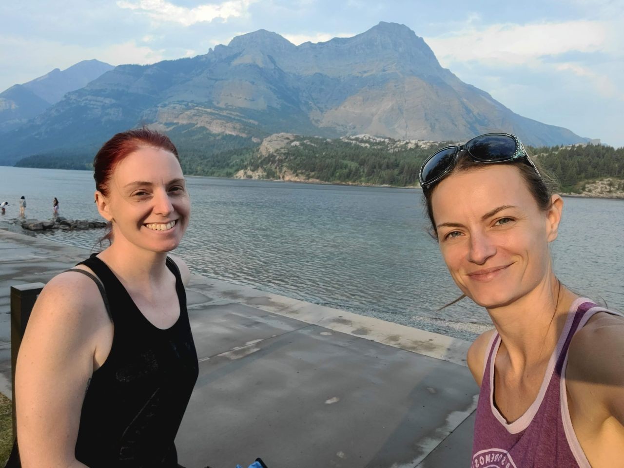 On a girls trip to Waterton Lakes National Park, while walking the Lakeshore trail on Waterton Lake by the marina. Lovely mountain views, and a stunning lake too.
