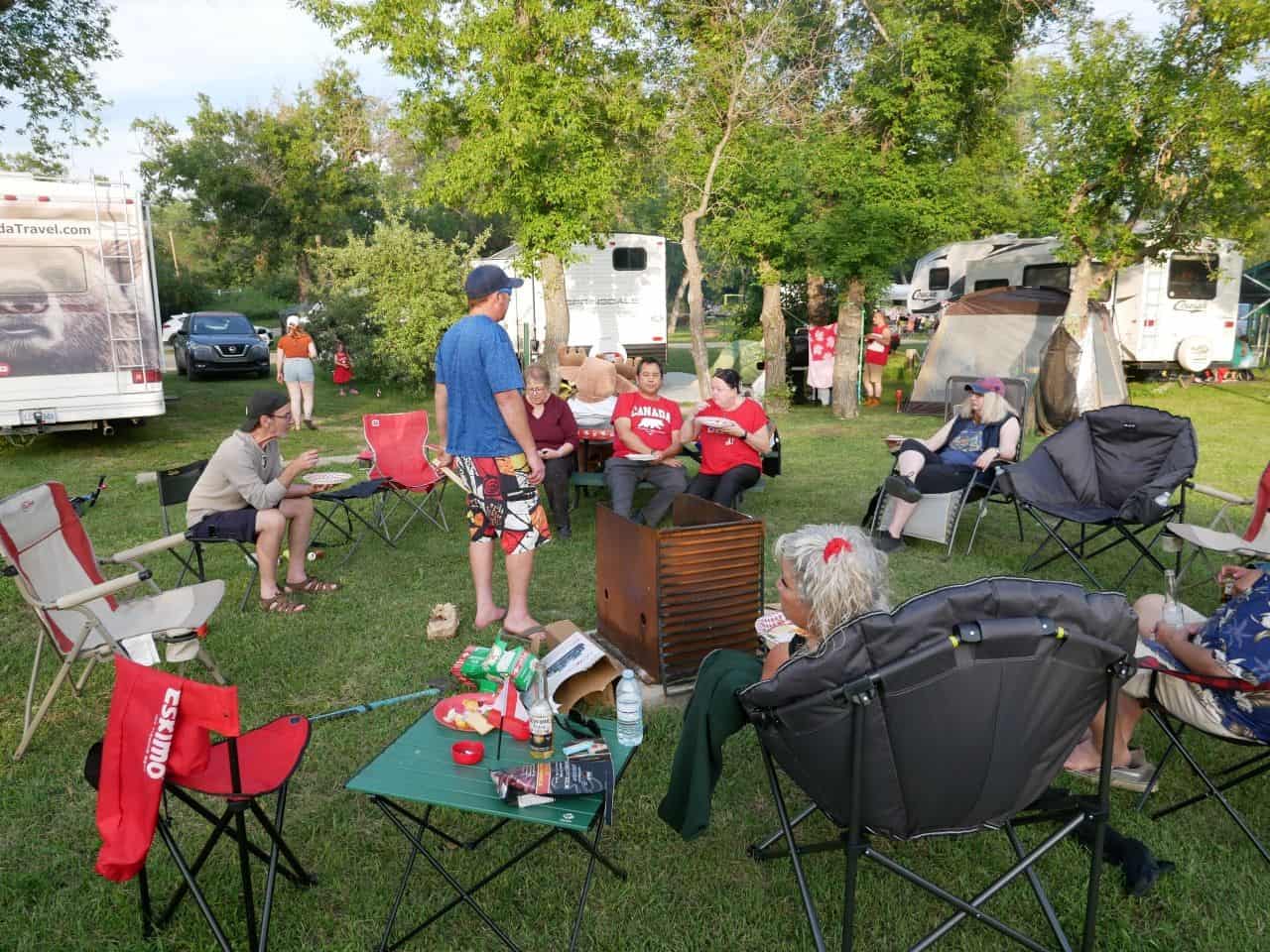 Campfire stories at the Lorne Calvert Campground in the Wakamow Valley in Saskatchewan Canada.