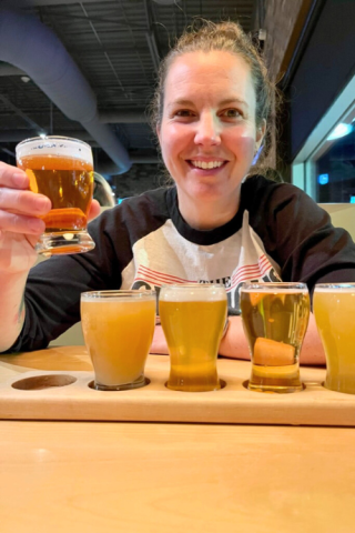 Anja Cahill starting to taste the Local Flight at the Brew Table in Kanata, Ontario