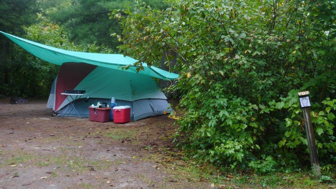 Campground in the Grundy Lake Provincial Park in Ontario Canada is close to the swan Lake and Gut Lake trails.