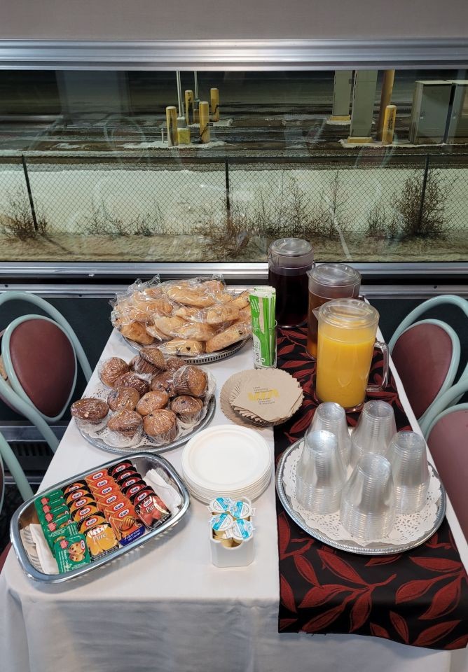 If Sleeper Class passenger on board Via Rail's The Canadian are feeling hungry there is a selection of coffee, tea, juice, and pastries available throughout the day.