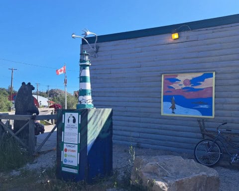 Aurora lighthouses dot the city landscape in Yellowknife. These lighthouses let people know the likelihood of seeing Aurora Borealis or the Northern Lights.