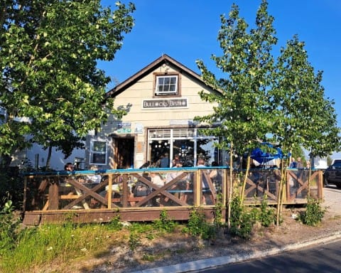Bullock's Bistro in Old Town Yellowknife storefront and outdoor dining area is one of the city's oldest restuarants.
