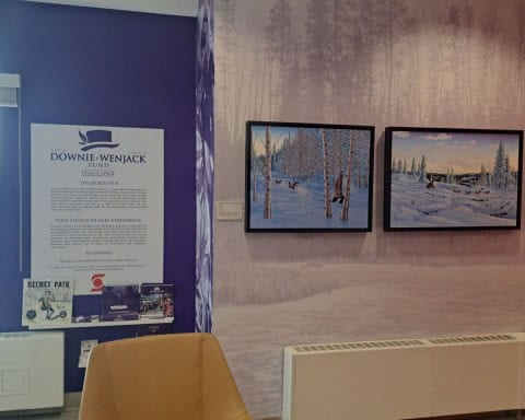 Scotiabank in downtown Yellowknife has a Legacy Space created to honour First Nations, life in the north and the history of the residential school system. This space was funded through the Gord Downie and Channie Wenjack fund.