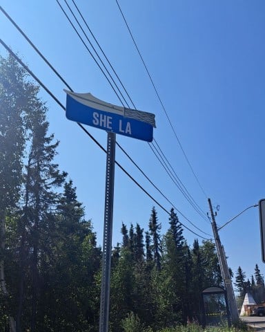 Yellowknives Dene Street Sign in N'Dilo in Northwest Territories in Canada.