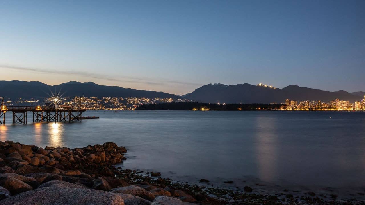 Gorgeous Vancouver City Skyline After SunsetFrom Kitslano Beach is a good way to Balance Work With Adventure