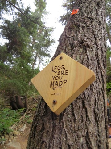Signs on the Grouse Grind not only mark the route and provide information and warnings, they also offer motivation and encouragement.