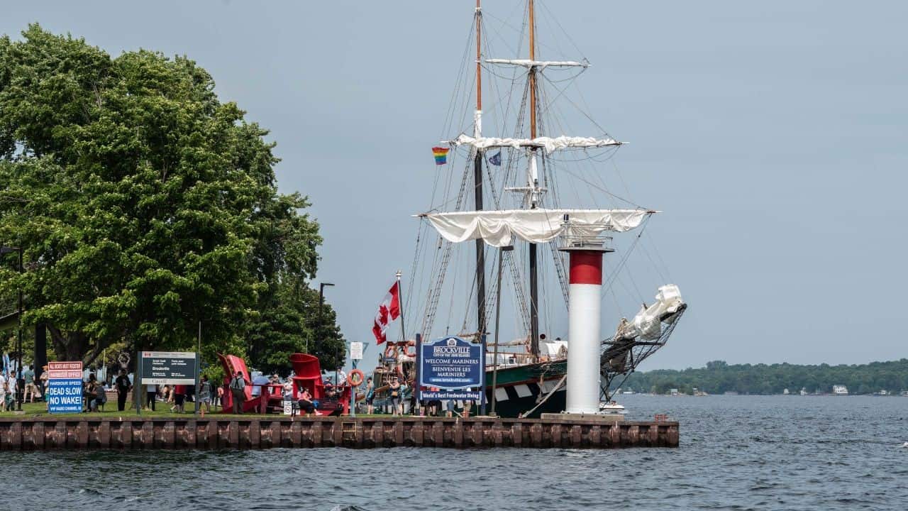 Brockville Tallships Festival In Ontario Canada. Brockville Tall Ships Festival On Blochouse Island Canada.