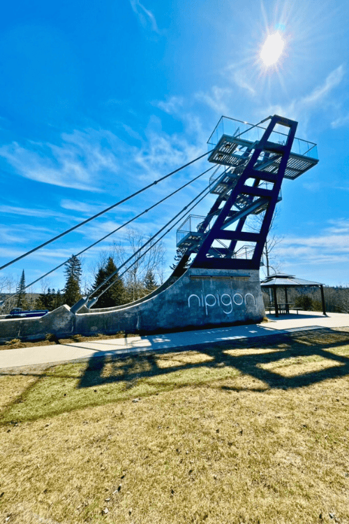 Nipigon scenic look-out over the Nipigon River, Ontario, blue sky sunshine