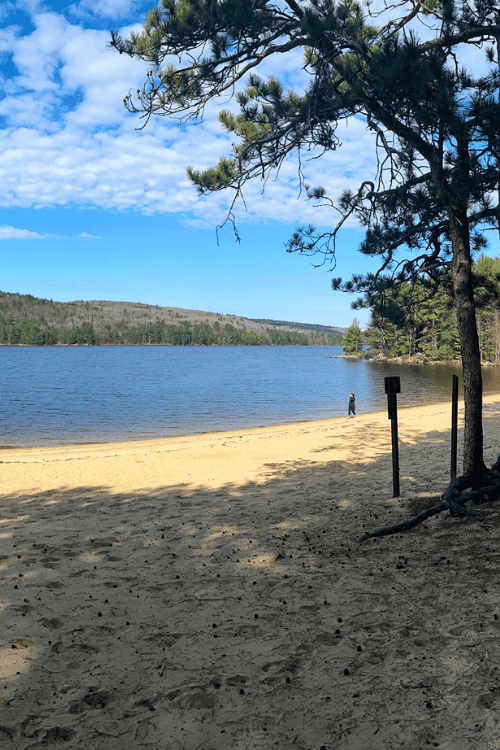Sand Lake, Algonquin Park, sandy beach, blue skies, white puffy clouds