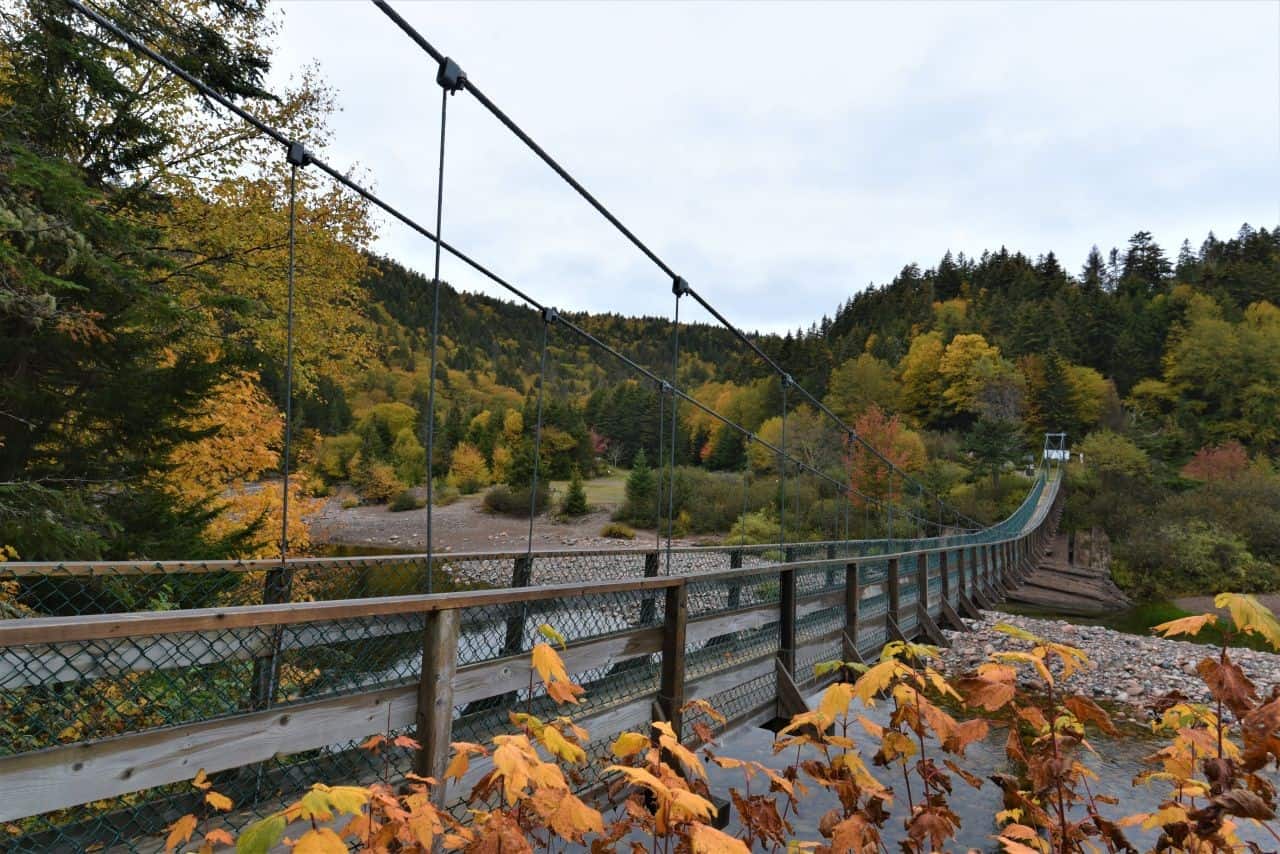 The Fundy Footpath starts or finishes at the Fundy Trail Provincial Park Interpretive Center at Big Salmon River which is reached from the trail by a long suspension bridge.