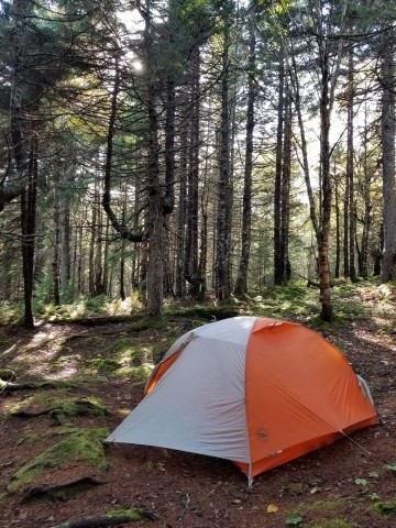 We pitched our tent at the Primrose Campsite during our first night on the Fundy Footpath because it was sheltered, out of the wind, and extremely beautiful.