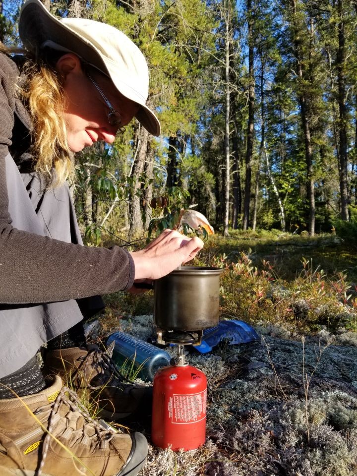 Our compact MSR WhisperLite stove and titanium pot made cooking on the trail easy and efficient. Perfect for quick, hot meals after a long day hiking across Canada's rugged terrains.