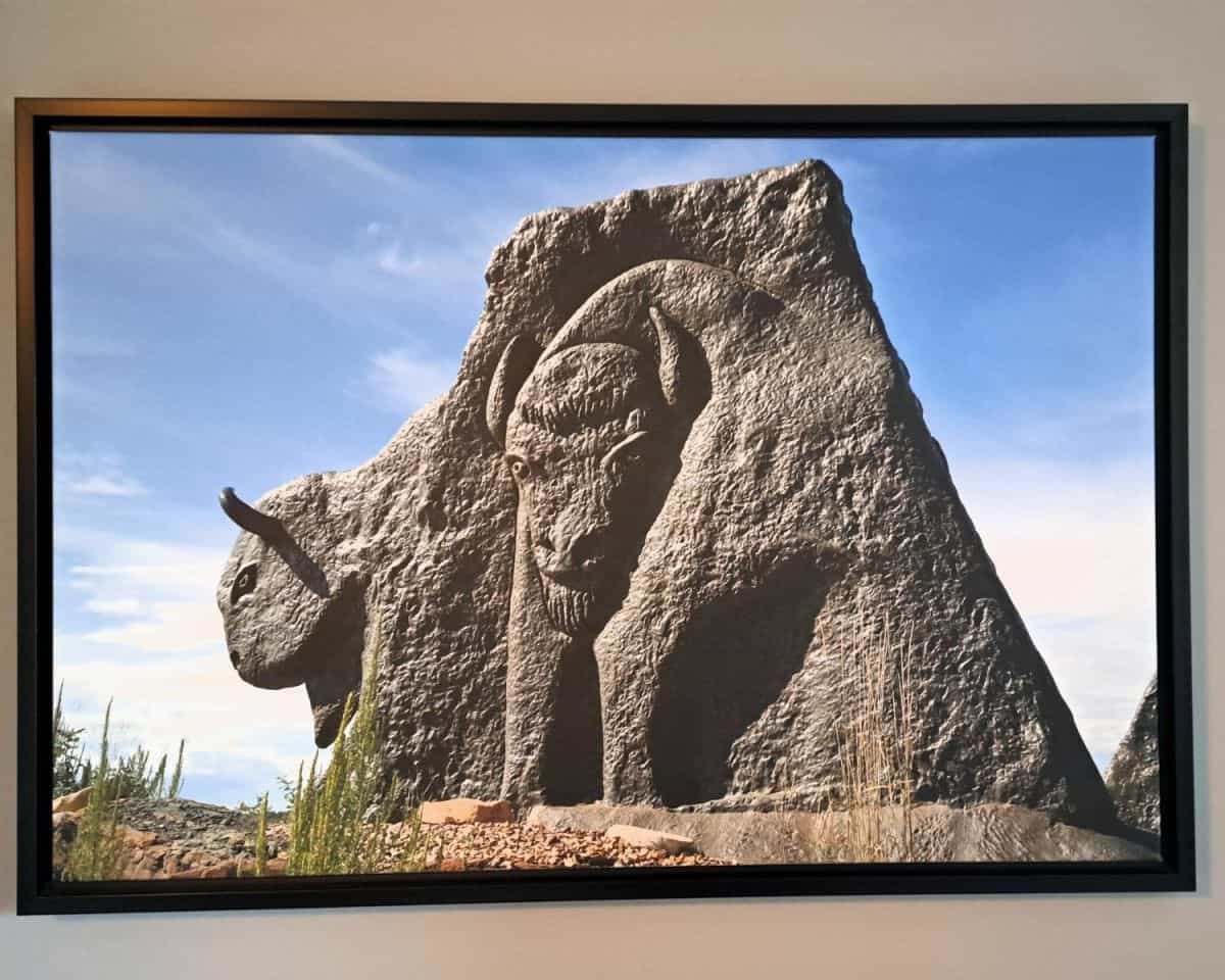 My Hiking Gateway Hill Trail Fort McMurray was inspired by this photo of a stone bison sculpture that hung in my hotel room