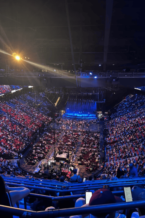 Bell Centre in Montreal, Quebec, view of the inside of the stadium as set up for a Mumford and Sons concert.