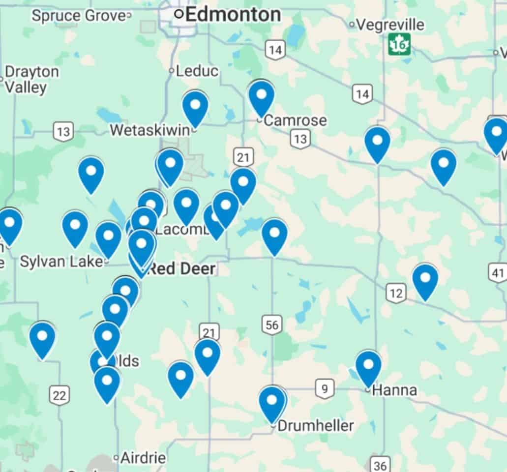 A visual of the Google Maps Thrift Store route with pins