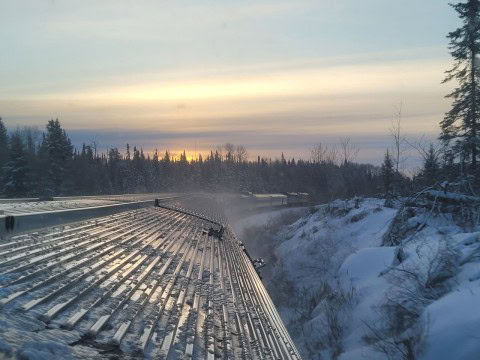 Snow blankets the Canadian Shield in Northern Ontario as VIA Rail’s The Canadian passes through forests, wetlands, and frozen waterways, offering a slow travel perspective on one of Canada’s wildest winter regions.