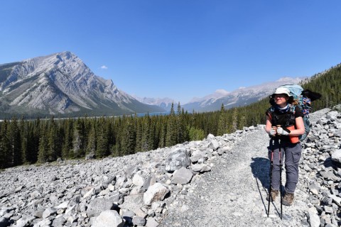 A rugged mountain footpath in the Canadian Rockies represents the Trans Canada Trail’s more challenging sections, where hikers experience alpine terrain, elevation gain, and dramatic landscapes across western Canada.