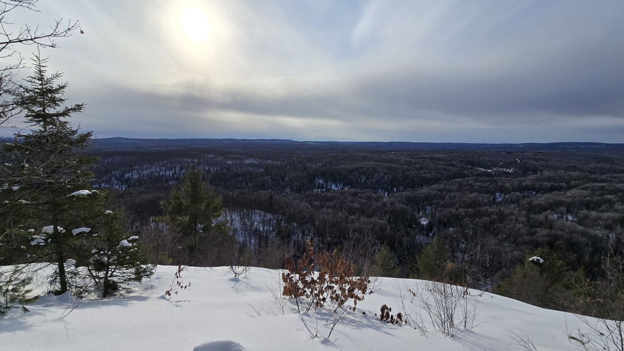 Canadian Shield landscape from Redbridge Lookout near North Bay Ontario Canada in winter
