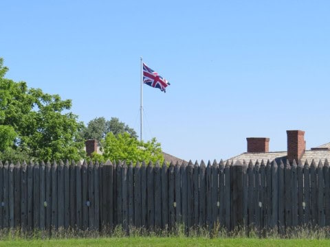 Fort George National Historic Site in Niagara-on-the-Lake, Ontario, Canada, showcasing reconstructed War of 1812 buildings, military history, and guided experiences along the Niagara River Recreational Trail.