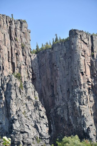 The Chimney rock formation along the Kabeyun Trail in Sleeping Giant Provincial Park, showcasing unique geological features shaped by erosion along Lake Superior’s rugged and remote northern shoreline landscape.