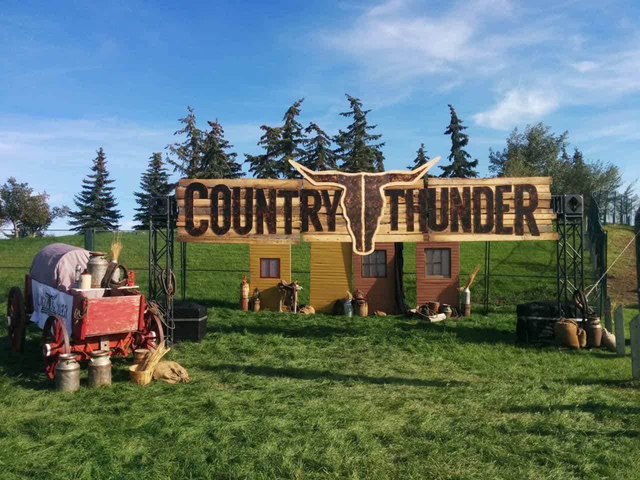 Country Thunder Saskatchewan entrance sign at outdoor country music festival in Calgary Alberta Canada