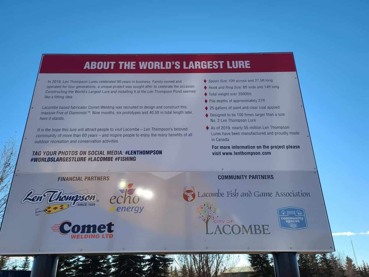 About the  Worlds Largest Fishing Lure in Lacombe Alberta