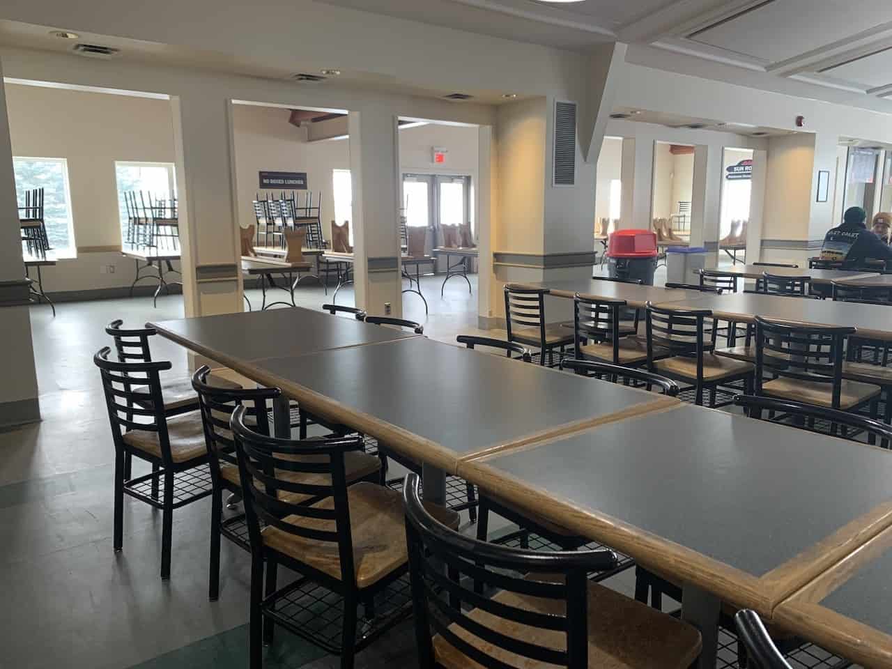 Mount St. Louis Coldwater Ontario Cafeteria Eating Area - There were plenty of tables and chairs set up on the first and second floors of the lodge. On busy days it can be difficult to find a seat.