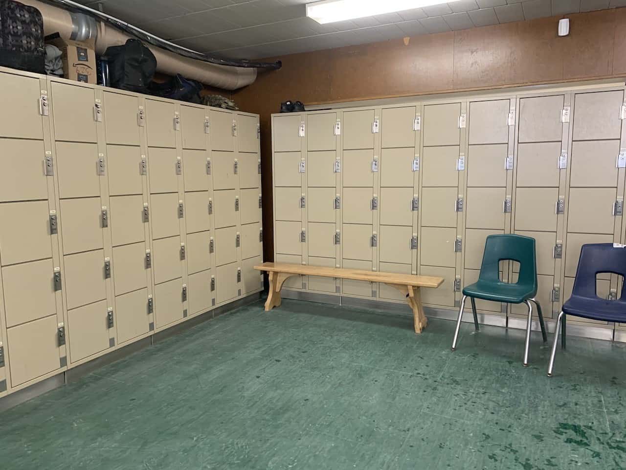 Locker Area at Mount St. Louis Coldwater Ontario Canada - Mount St. Louis offered benches, chairs and lockers for guests. There was also a fantastic area for changing in and out of gear and eating food that had been brought from home.
