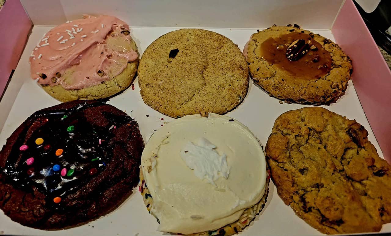 Cookies of the Week at Crumbl Cookies - Airdrie Alberta Canada 2024-04-22 - Each week Crumbl features new cookies like this weeks Strawberry Shortcake, Snickerdoodle, Caramel Praline, Double Chocolate, Birthday Surprise, Chocolate Chip Macadamia. Check them out in Airdrie, Alberta Canada