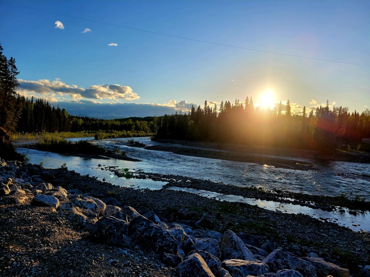 Sunset over the Elbow River - Exploring Kananaskis Country - Kananaskis Alberta Canada 2024-06-16 - The days is quietly ending in Kananaskis Country with a beautiful sunset over the Elbow River. 